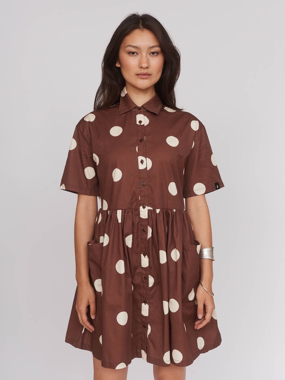 Lazy Oaf Polka dot dress in brown and white
